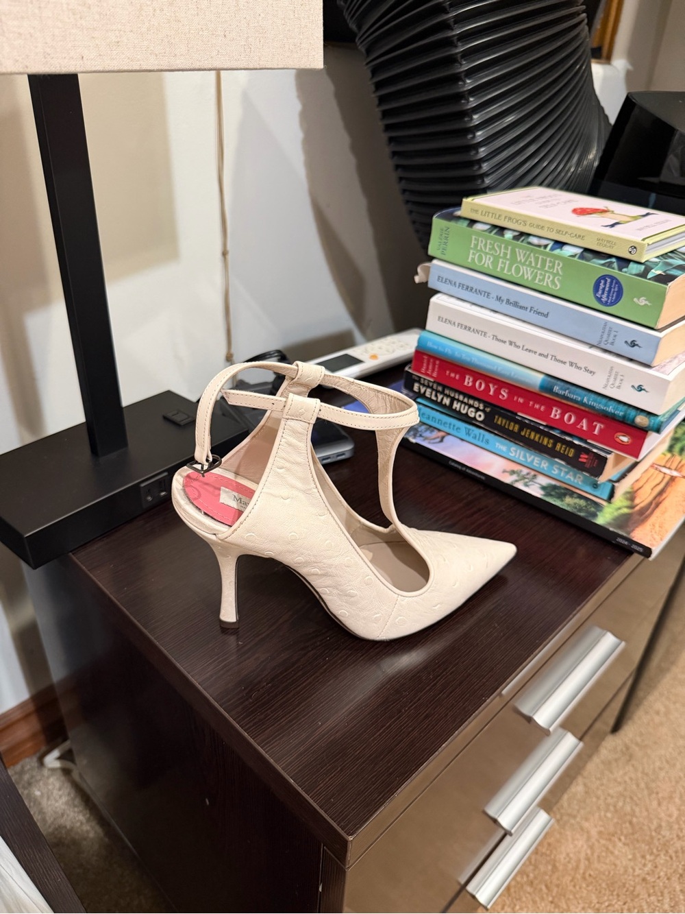 MaxMara Cream Pointed-Toe T-Strap Slingback Heels